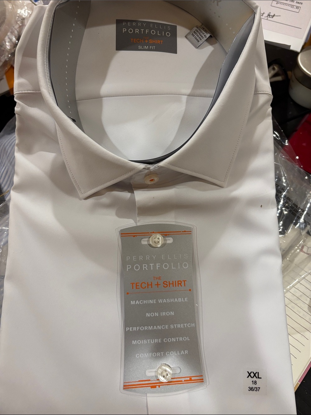 Perry Ellis- Dress Shirt - Tech Performance-Slim Fit-White-NWT
